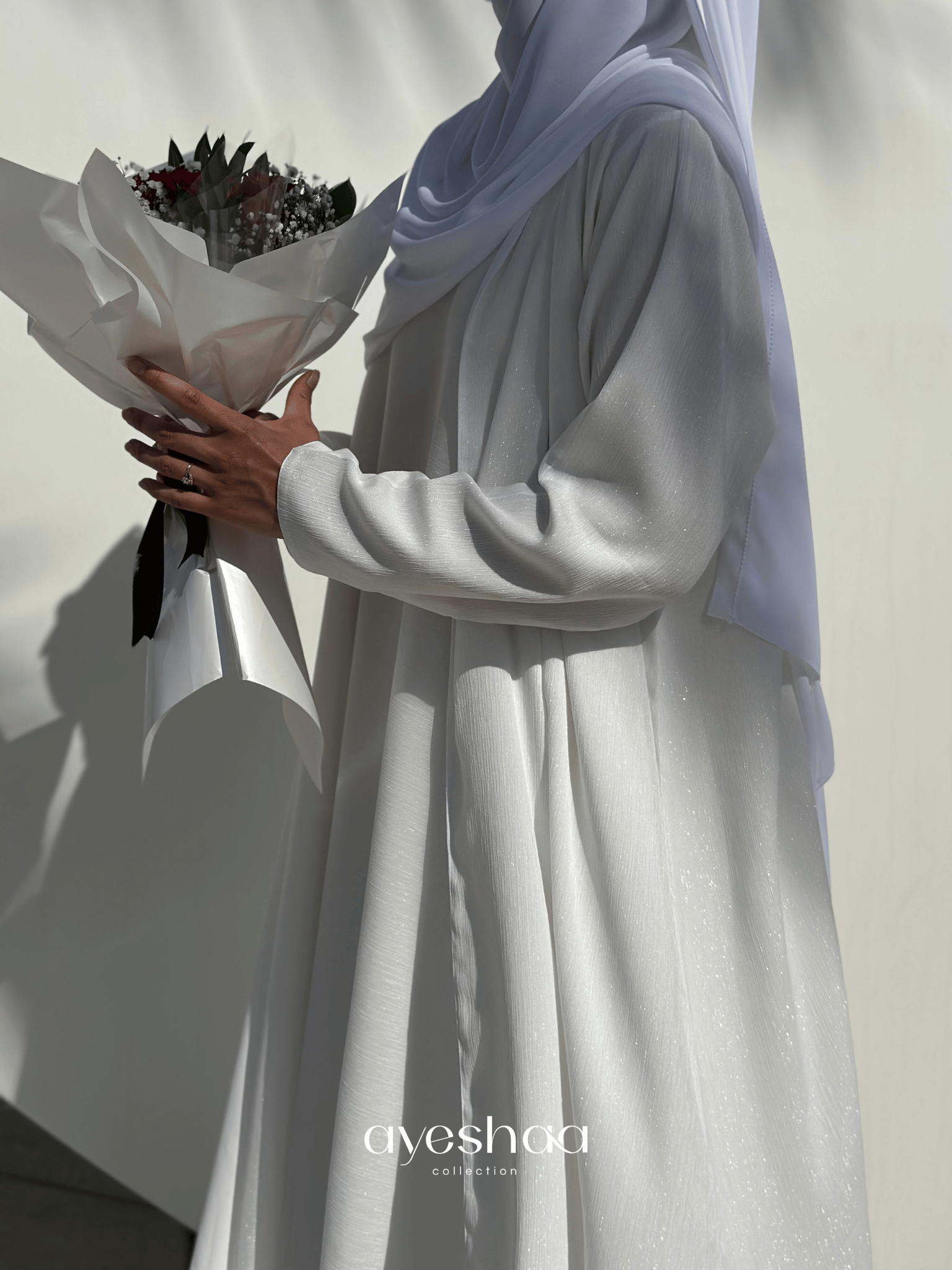 abaya blanche, abaya mariage, abaya eid, abaya prestige, ensemble blanc, ensemble mariage, hijab blanc, mastour, femme musulmane