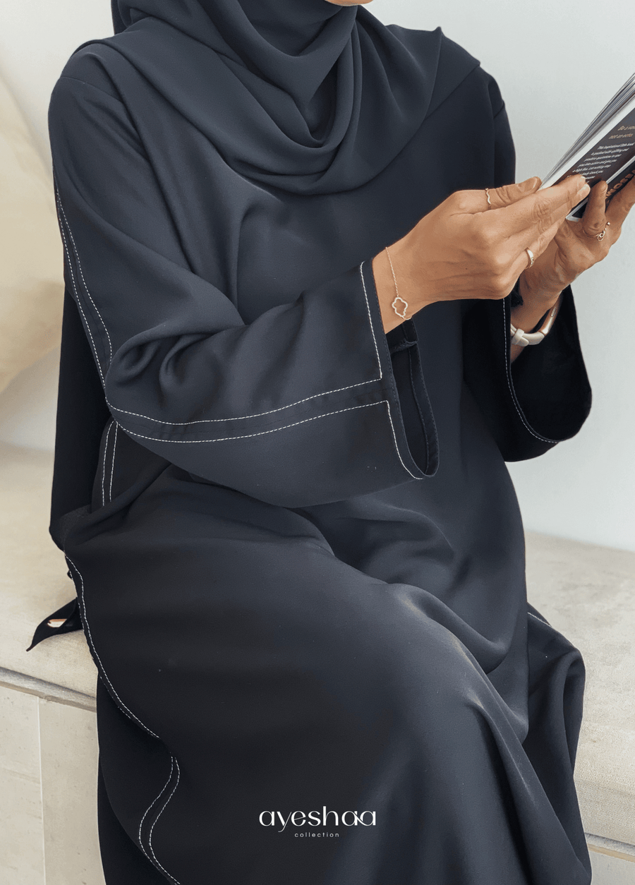 abaya coupe droite noire, simple, mastour élégante, femme musulmane abaya Dubai, abaya uae 