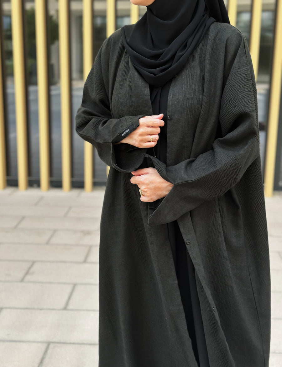 abaya verte, kimono kaki abaya Dubai, hijab noir, hijab line, abaya papillon, abaya lin, abaya dubai, abaya été, jennah boutique, classy mastour, mastour, abaya moderne, abaya petite taille, abaya grande taille