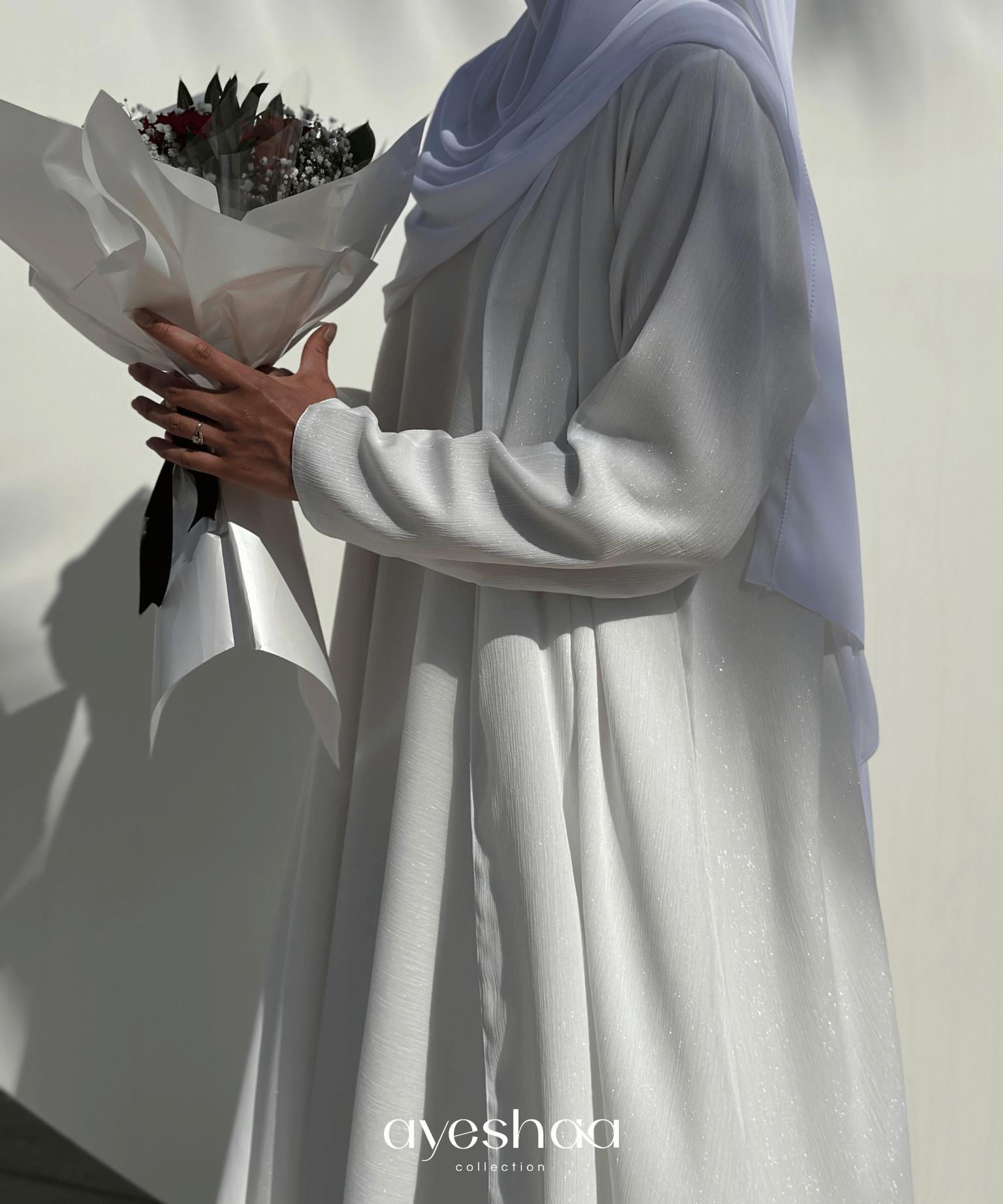 abaya blanche, abaya mariage, abaya eid, abaya prestige, ensemble blanc, ensemble mariage, hijab blanc, mastour, femme musulmane