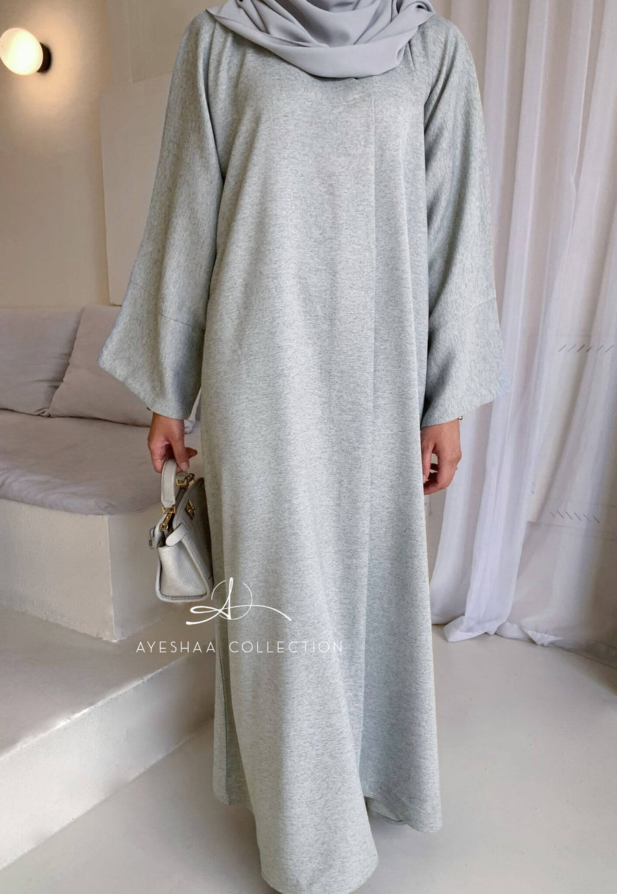 abaya grise élégante mastour, coupe ample,droite, trapeze,femme musulmane